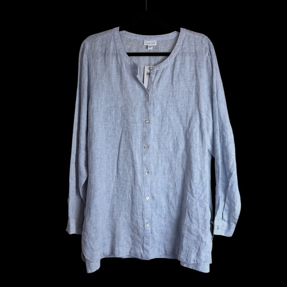 J Jill Love Linen Blue and White 100% Linen Side Tie Tunic Top  Sz. XL - Picture 4 of 11